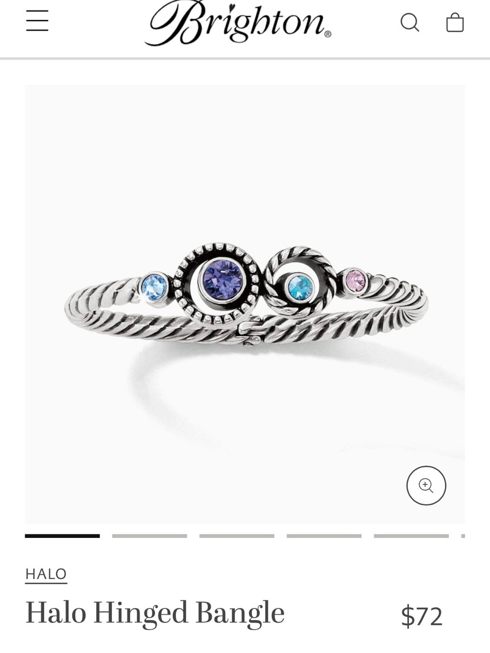 Brighton Silver Hinged Bangle with Purple, Blue and Pink Stones